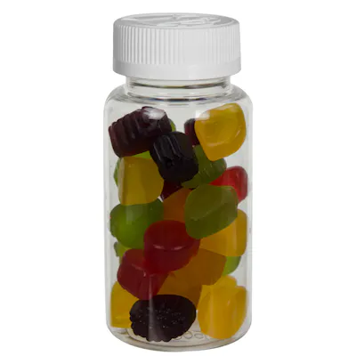 150cc Clear PET Packer Bottle with 38/400 White Polypropylene Ribbed CRC Cap with F217 Liner