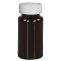 150cc Dark Amber PET Packer Bottle with 38/400 White Ribbed CRC Cap with F217 Liner