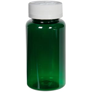 150cc Dark Green PET Packer Bottle with 38/400 White Ribbed CRC Cap with F217 Liner