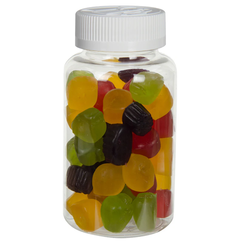 250cc Clear PET Packer Bottle with 45/400 White Polypropylene Ribbed CRC Cap with F217 Liner