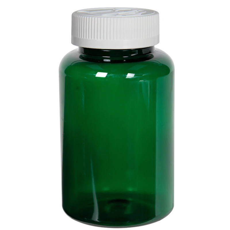 250cc Dark Green PET Packer Bottle with 45/400 White Polypropylene Ribbed CRC Cap with F217 Liner
