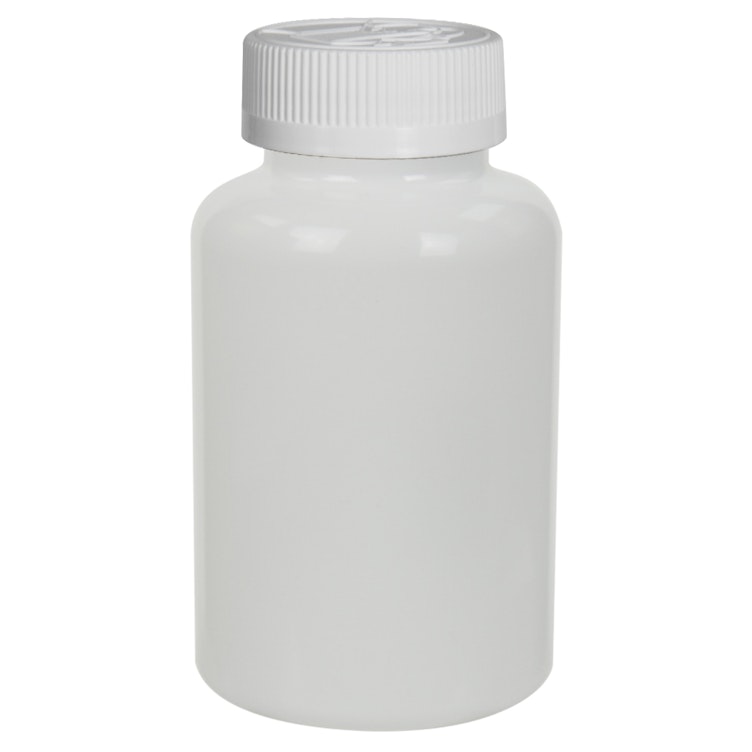 300cc White PET Packer Bottle with 45/400 White Ribbed CRC Cap with F217 Liner
