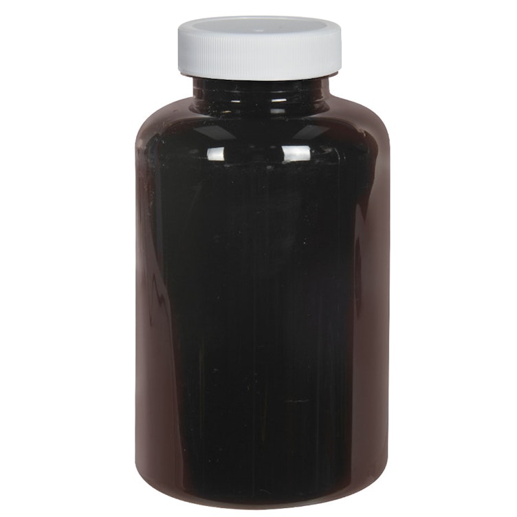 400cc Dark Amber PET Packer Bottle with 45/400 White Ribbed Cap with F217 Liner