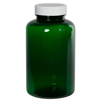 400cc Dark Green PET Packer Bottle with 45/400 White Ribbed Cap with F217 Liner