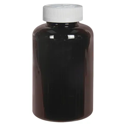 400cc Dark Amber PET Packer Bottle with 45/400 White Polypropylene Ribbed CRC Cap with F217 Liner