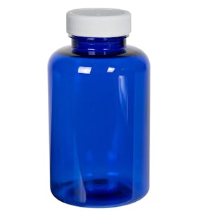 500cc Cobalt Blue PET Packer Bottle with 45/400 White Ribbed Cap with F217 Liner