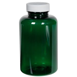 500cc Dark Green PET Packer Bottle with 45/400 White Ribbed Cap with F217 Liner