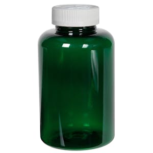 500cc Dark Green PET Packer Bottle with 45/400 White Ribbed CRC Cap with F217 Liner