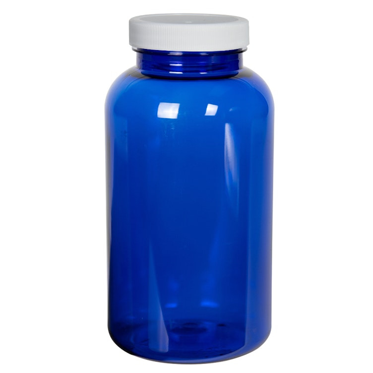 625cc Cobalt Blue PET Packer Bottle with 53/400 White Ribbed Cap with F217 Liner