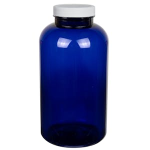 950cc Cobalt Blue PET Packer Bottle with 53/400 White Ribbed Cap with F217 Liner