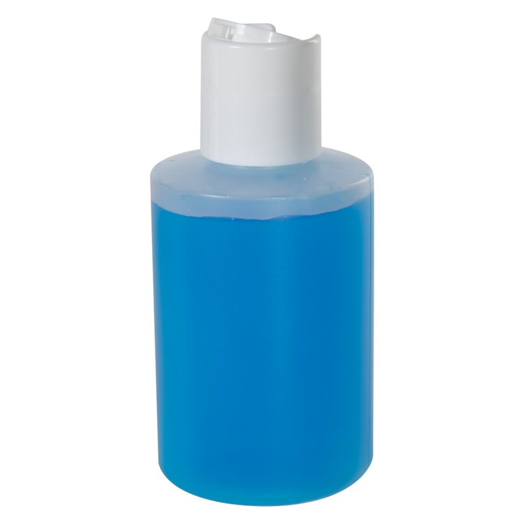 4 oz. Natural HDPE Cylinder Straight Bottom Bottle with 24/410 White Disc-Top Dispensing Cap