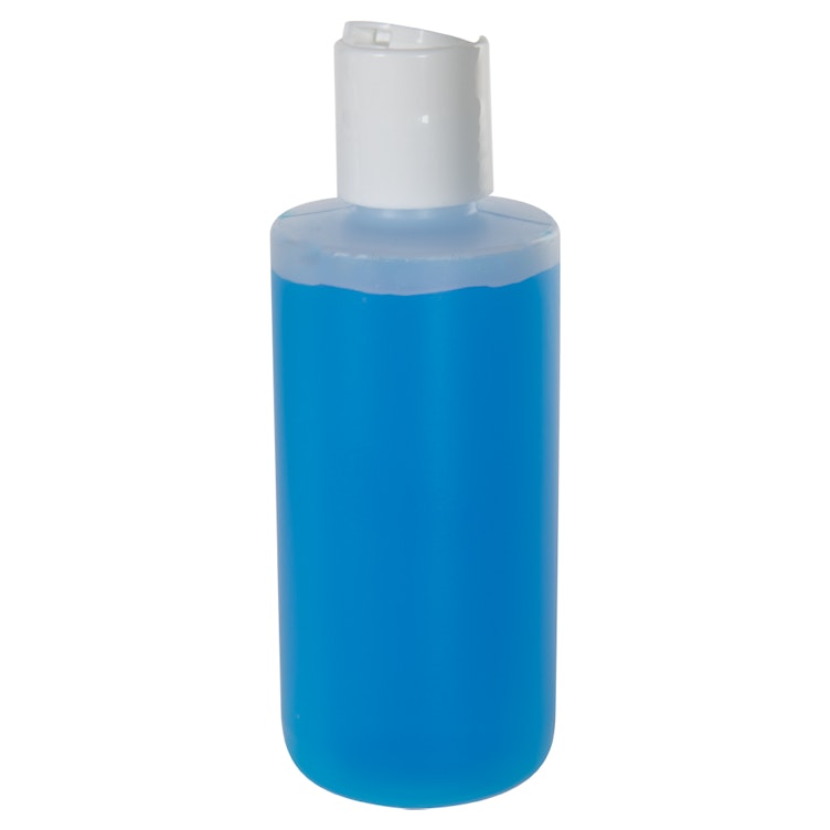 6 oz. Natural HDPE Cylinder Straight Bottom Bottle with 24/410 White Disc-Top Dispensing Cap