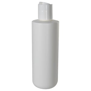 8 oz. White HDPE Cylinder Round Bottom Bottle with 24/410 White Disc-Top Dispensing Cap