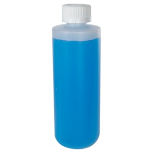 8 oz. Natural HDPE Cylinder Round Bottom Bottle with 24/410 White Ribbed CRC Cap with F217 Liner