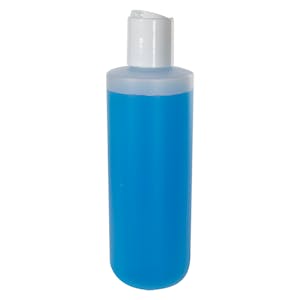 8 oz. Natural HDPE Cylinder Round Bottom Bottle with 24/410 White Disc-Top Dispensing Cap