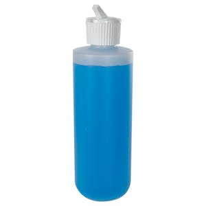 8 oz. Natural HDPE Cylinder Round Bottom Bottle with 24/410 White Ribbed Flip-Top Dispensing Cap