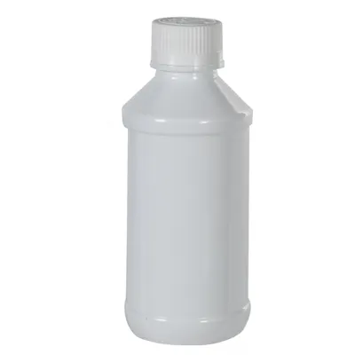 4 oz. White PET Modern Round Bottle with 24/400 White Polypropylene Ribbed CRC Cap with F217 Liner