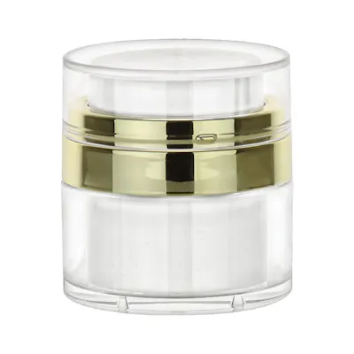 15mL White Acrylic Airless Round Jar with 51mm Cap & Gold Closure