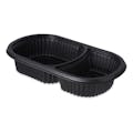18/10 oz. 2 Compartment Black Polypropylene Proex Microwaveable Medium Entrée Container (Lid Sold Separately) - Case of 250