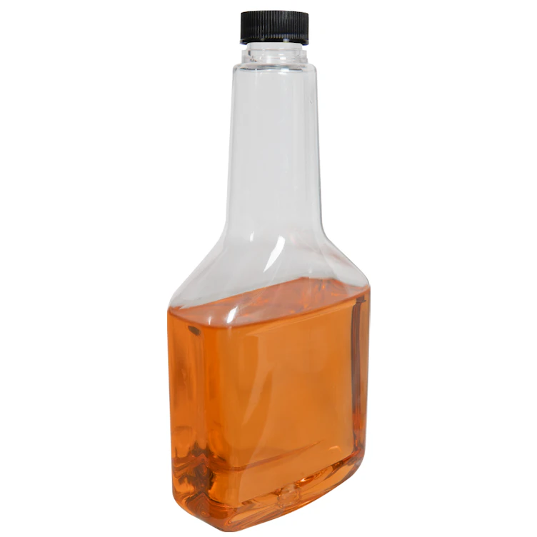 12 oz. Long Neck Clear PET Cone Top Bottle with 22/400 Black Ribbed Cap with F217 Liner