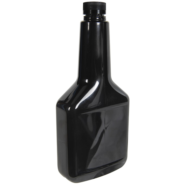 8 oz. Long Neck Black PET Cone Top Bottle with 22/400 Black Ribbed CRC Cap with F217 Liner