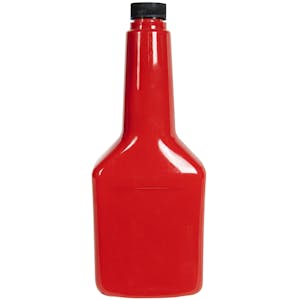 12 oz. Long Neck Red PET Cone Top Bottle with 22/400 Black Ribbed Cap with F217 Liner