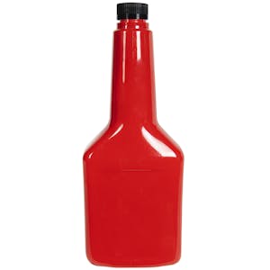 12 oz. Long Neck Red PET Cone Top Bottle with 22/400 Black Ribbed CRC Cap with F217 Liner