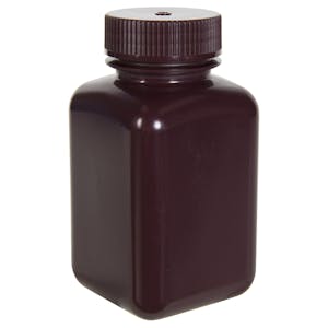 250mL Diamond® RealSeal™ Amber HDPE Square Wide Mouth Bottle with 43mm Cap