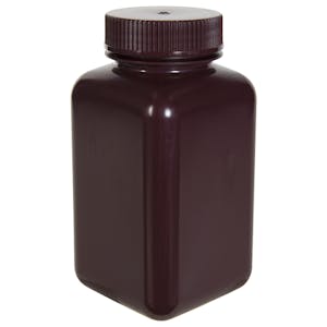 500mL Diamond® RealSeal™ Amber HDPE Square Wide Mouth Bottle with 53mm Cap