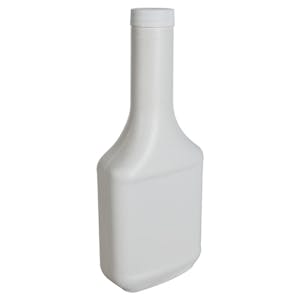 12 oz. Long Neck White HDPE Rectangular Cone Top Bottle with 28/400 White Ribbed Cap with F217 Liner