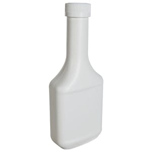 12 oz. Long Neck White HDPE Rectangular Cone Top Bottle with 28/400 White Ribbed CRC Cap with F217 Liner