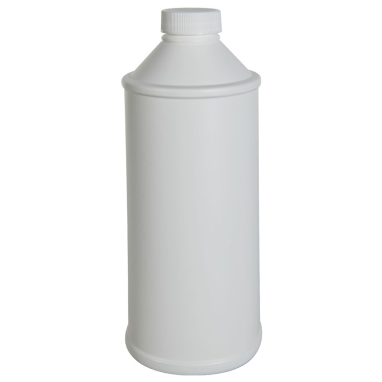 16 oz. Short Neck White HDPE Round Cone Top Bottle with 28/400 White Ribbed Cap with F217 Liner