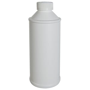 16 oz. Short Neck White HDPE Round Cone Top Bottle with 28/400 White Ribbed CRC Cap with F217 Liner