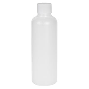 6 oz. HDPE White Philly Round Bottle with 24/410 White Ribbed Cap with F217 Liner