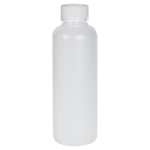 6 oz. HDPE White Philly Round Bottle with 24/410 White Ribbed CRC Cap with F217 Liner