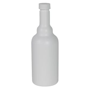 8 oz. Short Neck White HDPE Austin Round Cone Top Bottle with 22/400 White Ribbed Cap with F217 Liner