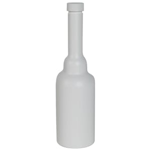 8 oz. Long Neck White HDPE Austin Round Cone Top Bottle with 22/400 White Ribbed Cap with F217 Liner