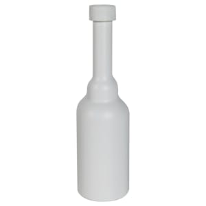 8 oz. Long Neck White HDPE Austin Round Cone Top Bottle with 22/400 White Ribbed CRC Cap with F217 Liner
