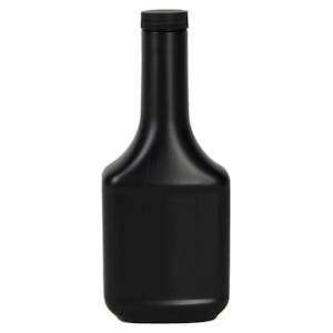 12 oz. Long Neck Black HDPE Rectangular Cone Top Bottle with 28/400 Black Ribbed Cap with F217 Liner
