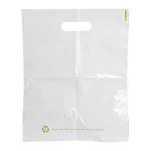 12" W x 15" L 2.25 mil White LDPE (25% PCR Material) Merchandise Bags with Handle - Case of 1000