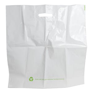 15" W x 19" L + 4" BG 2.25 mil White LDPE (25% PCR Material) Merchandise Bags with Handle - Case of 500