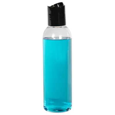 4 oz. Clear PET High Clarity Cosmo Round Bottle with 24/410 Black Polypropylene Disc-Top Dispensing Cap