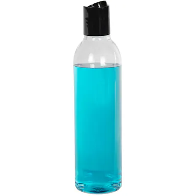 6 oz. Clear PET High Clarity Cosmo Round Bottle with 24/410 Black Polypropylene Disc-Top Dispensing Cap