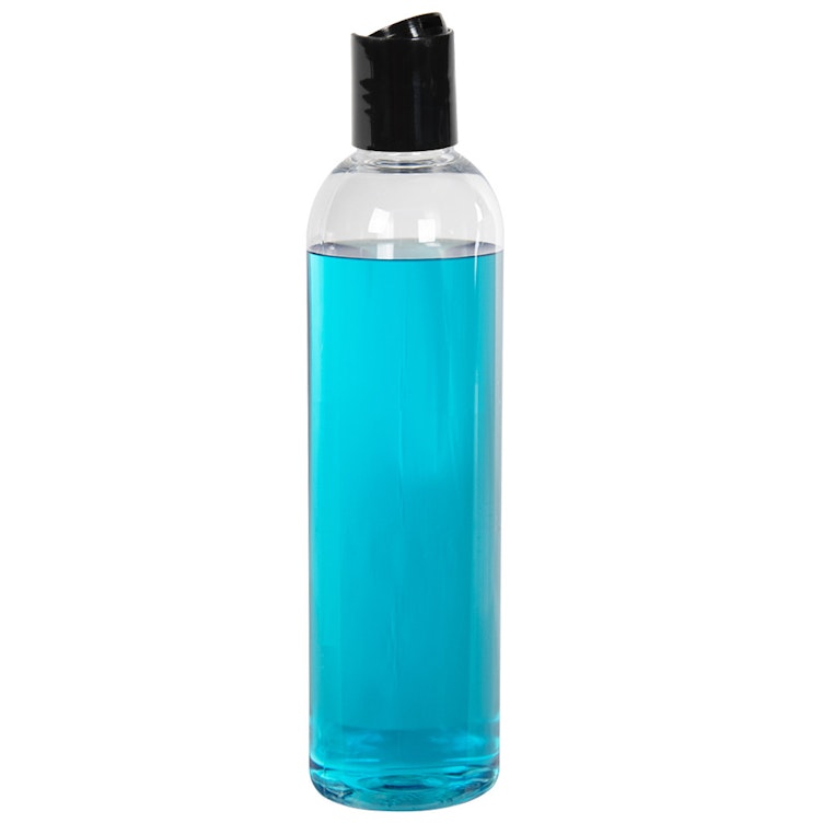 8 oz. Cosmo High Clarity PET Round Bottle with 24/410 Black Polypropylene Dispensing Disc-Top Cap