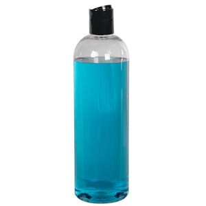 12 oz. Cosmo High Clarity PET Round Bottle with 24/410 Black Polypropylene Dispensing Disc-Top Cap