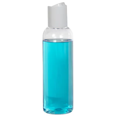2 oz. Clear PET High Clarity Cosmo Round Bottle with 20/410 White Polypropylene Disc-Top Dispensing Cap