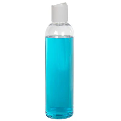8 oz. Clear PET High Clarity Cosmo Round Bottle with 24/410 White Polypropylene Disc-Top Dispensing Cap