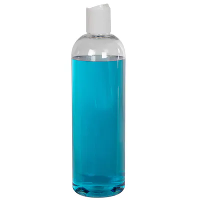 12 oz. Clear PET High Clarity Cosmo Round Bottle with 24/410 White Polypropylene Disc-Top Dispensing Cap