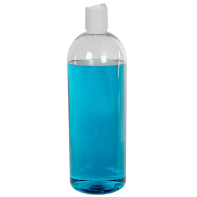 32 oz. Clear PET High Clarity Cosmo Round Bottle with 28/410 White Polypropylene Disc-Top Dispensing Cap
