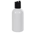 2 oz. White PET Traditional Boston Round Bottle with 20/410 Black Polypropylene Dispensing Disc-Top Cap